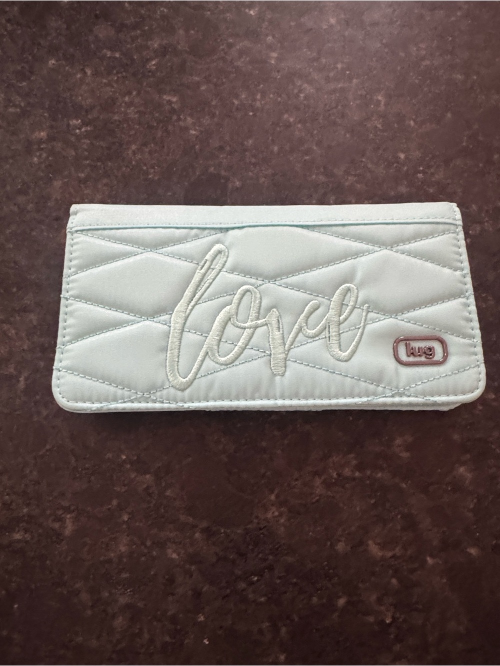 lug Quilted 'Love' Wallet Clutch in Light Blue